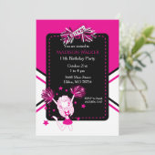 ホットピンクのチアリーダー誕生日パーティー 招待状 (スタンド正面)