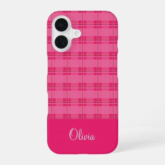 ホットピンクのチェック柄 iPhone 16ケース (裏面)
