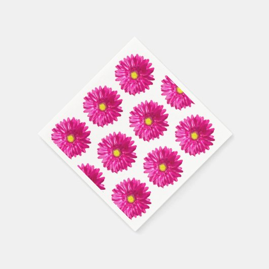 ホットピンクのデイジー フラワーペーパーナプキン スタンダードカクテルナプキン (角)