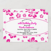 ホットピンクのトロピカルハイビスカスの花のParty招待状 招待状 (正面/裏面)