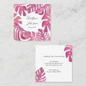 ホットピンクのトロピカル葉ト スクエア名刺 (正面/裏面)