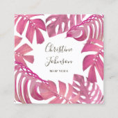 ホットピンクのトロピカル葉ト スクエア名刺 (正面)