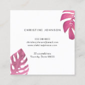 ホットピンクのトロピカル葉ト スクエア名刺 (裏面)