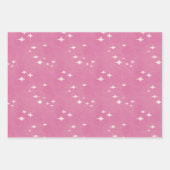 ホットピンクのドット、星と格子柄 ラッピングペーパーシート (正面)