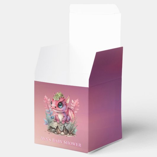 ホットピンクのドラゴンガールベビーシャワー フェイバーボックス (オープン)