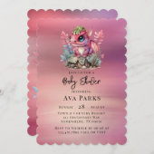 ホットピンクのドラゴンガールベビーシャワー 招待状 (正面/裏面)