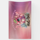 ホットピンクのドラゴンガールベビーシャワー 横断幕 (縦)