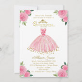 ホットピンクのドレスの二言語式 quinceanera への招待状 招待状 (裏面)