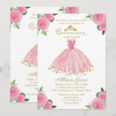 ホットピンクのドレスの二言語式 quinceanera への招待状 招待状 (正面/裏面)