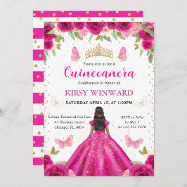 ホットピンクのドレスを着た黒い肌のプリンセスのキンセアニエラ 招待状