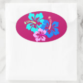 ホットピンクのハイビスカスパターン 楕円形シール (バッグ)