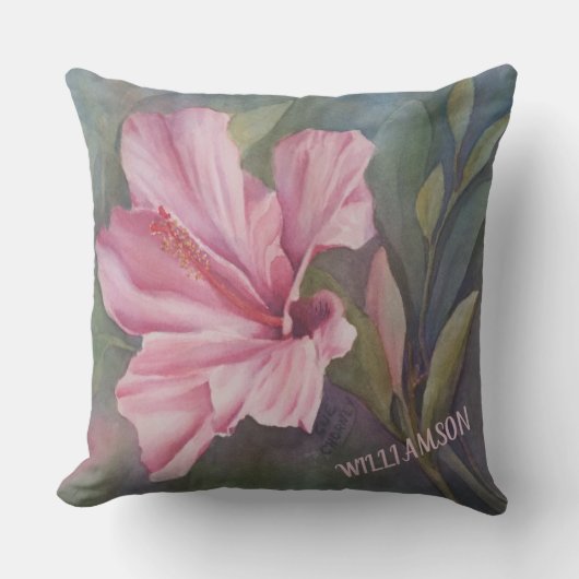 ホットピンクのハイビスカス アウトドア ピロー (正面)