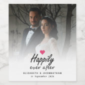 ホットピンクのハートの写真を楽しく結婚過ごす ワインラベル (シングルラベル)