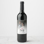 ホットピンクのハートの写真を楽しく結婚過ごす ワインラベル (正面)