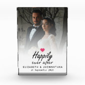 ホットピンクのハートカップルの写真の後に幸せに フォトブロック (正面)