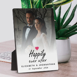 ホットピンクのハートカップルの写真の後に幸せに フォトプラーク