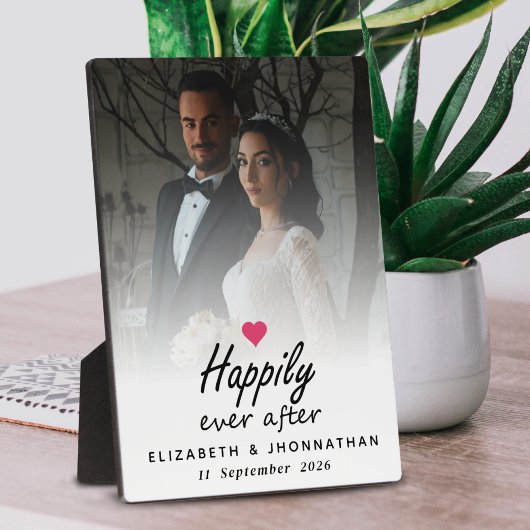 ホットピンクのハートカップルの写真の後に幸せに フォトプラーク