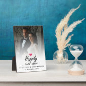 ホットピンクのハートカップルの写真の後に幸せに フォトプラーク (側面)