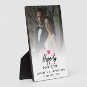 ホットピンクのハートカップルの写真の後に幸せに フォトプラーク (側面)