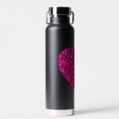 ホットピンクのハートフェイクグリッター ウォーターボトル (正面)