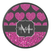 ホットピンクのハートフェイクスパークルズパターンモノグラム アイスホッケーパック (正面)