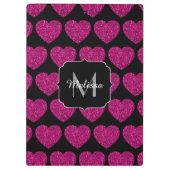 ホットピンクのハートフェイクスパークルズパターンモノグラム クリップボード (裏面)