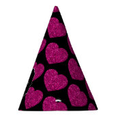 ホットピンクのハートフェイクスパークルズパターンモノグラム パーティーハット (右)