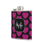 ホットピンクのハートフェイクスパークルズパターンモノグラム フラスク (左)