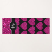 ホットピンクのハートフェイクスパークルズパターンモノグラム ヨガマット (正面(横))