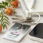 ホットピンクのハート写真記念品 キーホルダー (正面右)