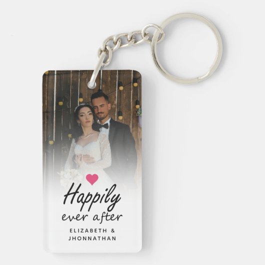 ホットピンクのハート写真記念品 キーホルダー (裏面)