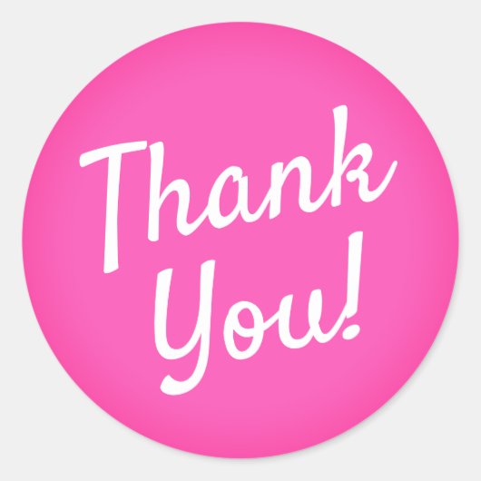 ホットピンクのバブルガムカリグラフィー スクリプト サンクス ラウンドシール (正面)