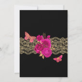 ホットピンクのバラとレースの蝶のキンセアニエラ 招待状 (裏面)