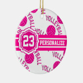 ホットピンクのバレーボール セラミックオーナメント (右)