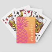 ホットピンクのパイナップルオレンジ色の黄色のグラデーションのレトロ トランプ (裏面)