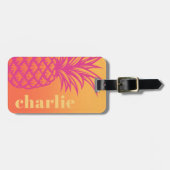 ホットピンクのパイナップルオレンジ色の黄色のグラデーションのレトロ ラゲッジタグ (正面横)