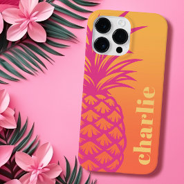 ホットピンクのパイナップルオレンジ色の黄色のグラデーションのレトロ Case-Mate iPhone 14 PRO MAXケース