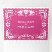 ホットピンクのパペルピカドは鳥結婚を愛する 三つ折り招待状 (内部最初)