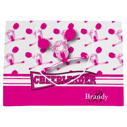 ホットピンクのパーソナライズ📣チアリーダー ラージペーパーバッグ (正面)