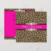 ホットピンクのヒョウのキンセアニエラ招待状 招待状 (正面/裏面)