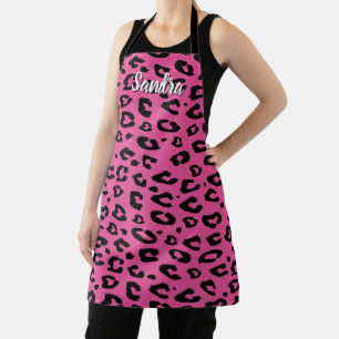 ホットピンクのヒョウ柄キッチンエプロン 女性用 エプロン