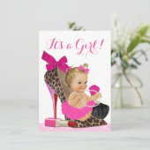 ホットピンクのヒョウ柄シューズ ベビーシャワー 招待状 (スタンド正面)