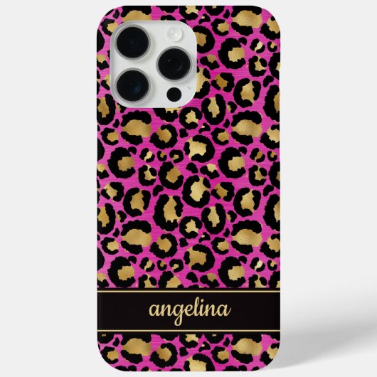 ホットピンクのヒョウ柄モノグラムにゴールド箔押し Case-Mate iPhoneケース (裏面)