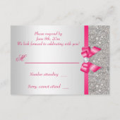 ホットピンクのフェイクボウ＆ダイヤモンド　RSVP 出欠カード (裏面)