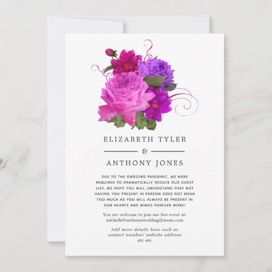 ホットピンクのフクシア フラワーの結婚式 限定されたゲストリスト 案内状 (正面)