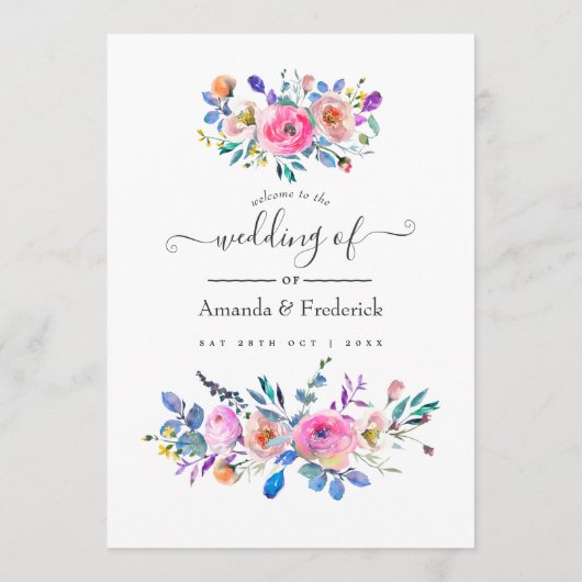 ホットピンクのフローラビンテージウェディングバーメニュー メニュー (裏面)