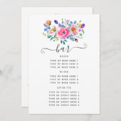 ホットピンクのフローラビンテージウェディングバーメニュー メニュー (正面/裏面)