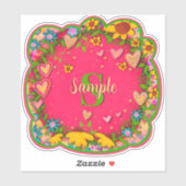 ホットピンクのフローラ名イニシャルインスピレーションステッカー シール (シート)