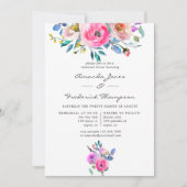 ホットピンクのフローラ結婚のリハーサル 招待状 (正面)