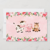 ホットピンクのフローラ農業動物バルーン誕生日 招待状 (裏面)